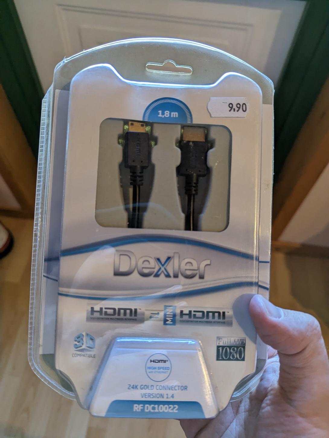 "Brand-new", in-box HDMI to mini-HDMI cable circa 2009.